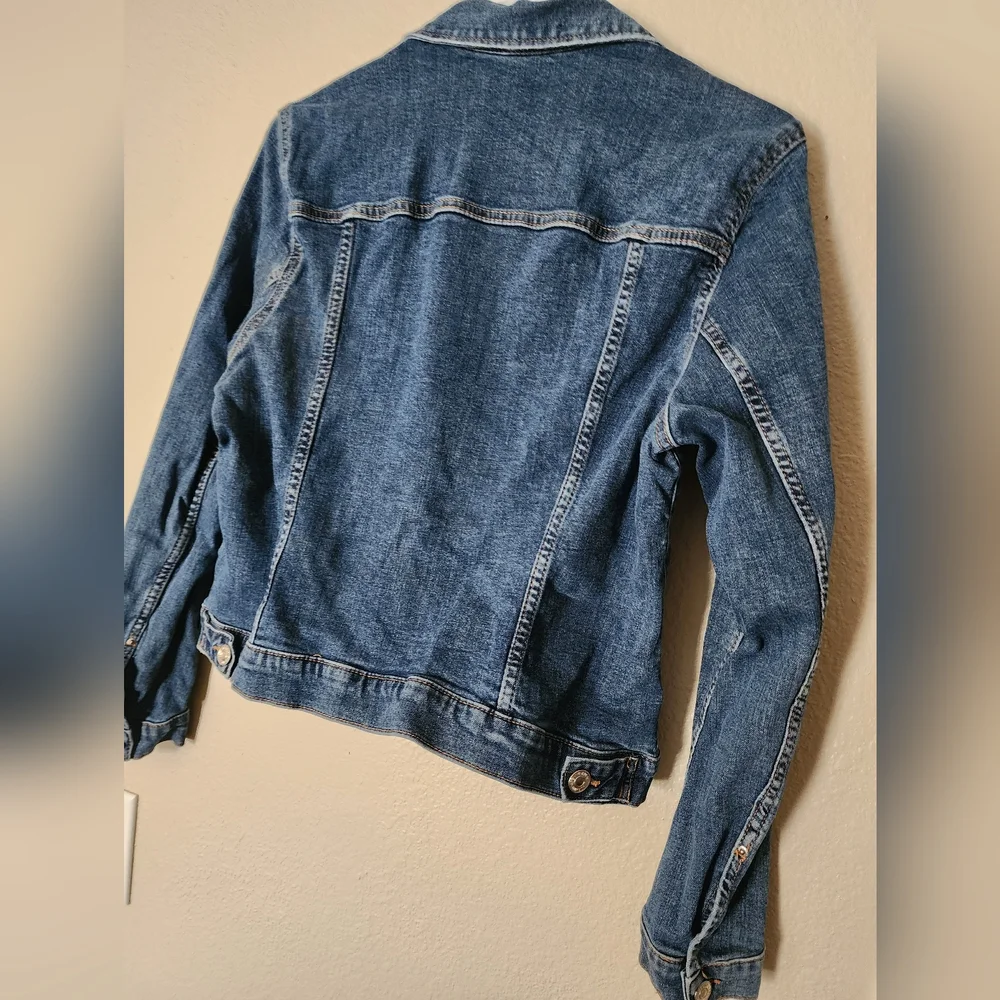 H&M Denim Jacket, Women's Size 14 H&M Crop Dark Blue Jean Jacket - Picture 5 of 6